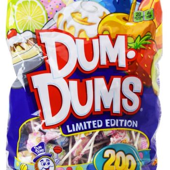 A colorful bag of Dum Dums lollipops, limited edition.