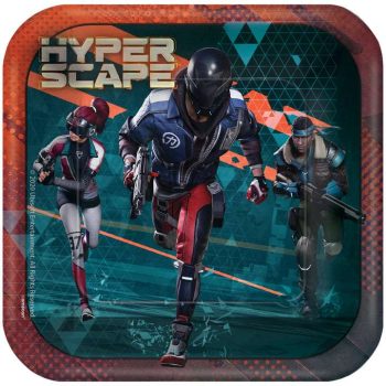 Three futuristic characters sprinting in a digital urban environment.