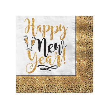 New Year's Gold Glitter Beverage Napkins, 36ct