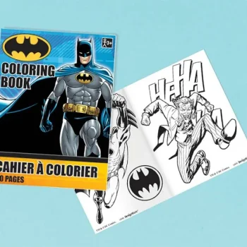 Batman coloring book with open pages.