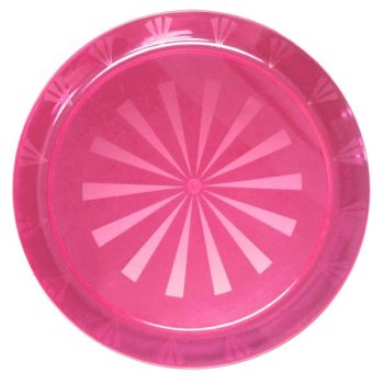 Pink paper plate with a sunburst design.