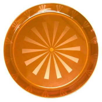 Orange circular plate with white radial design.