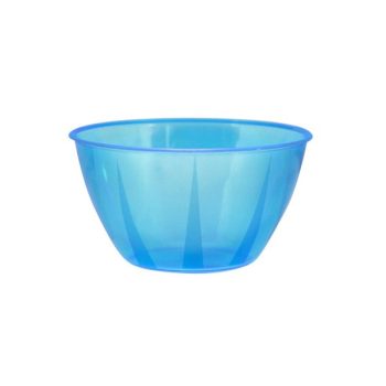 A translucent blue plastic bowl with a simple design.