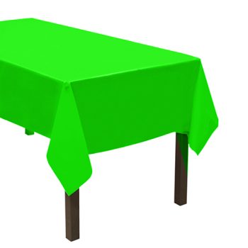 A bright green tablecloth on a four-legged table.