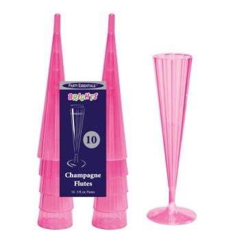 Set of pink champagne flutes with a carrying case.
