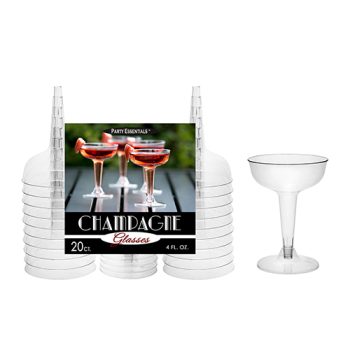 Stack of clear plastic margarita glasses with a label.