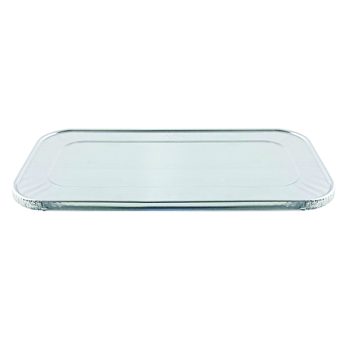 A rectangular clear glass tray with rounded edges.
