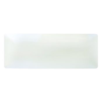 A plain white rectangular ceramic plate.