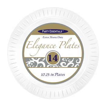 Pack of 14 white disposable Elegance Plates by Fun Express.
