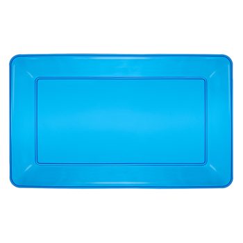 A rectangular blue plastic tray with a raised edge.