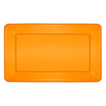Bright orange rectangular plastic tray with a smooth surface.