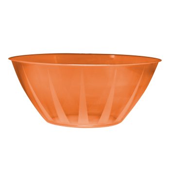 An orange plastic mixing bowl with a smooth finish.