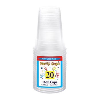 Disposable 16oz clear plastic cups, pack of 20.