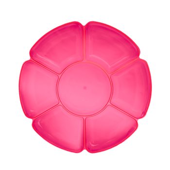 Pink flower-shaped palette with multiple compartments.