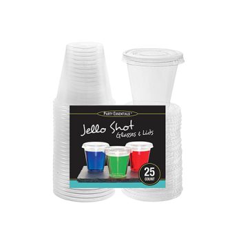 Stack of clear plastic cups with colorful paint jars on label.