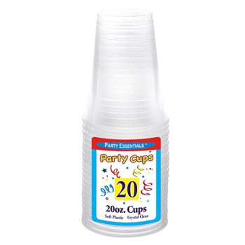 White plastic cups packaged together with colorful label.