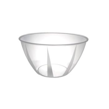 Transparent plastic bowl with a simple design.