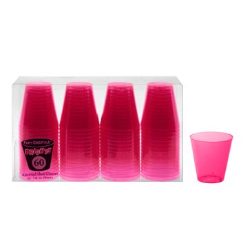A set of pink plastic measuring cups in various sizes.