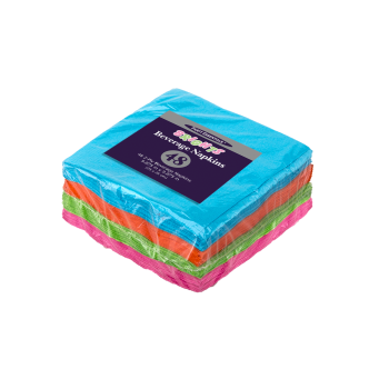 Stack of colorful kitchen sponges wrapped in plastic.