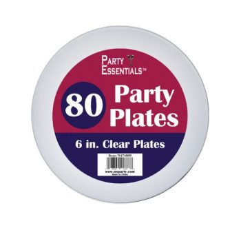 Pack of 80 clear 6-inch party plates.