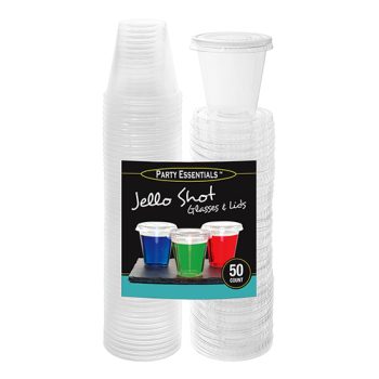 Clear plastic jello shot cups with lids, 50-pack.