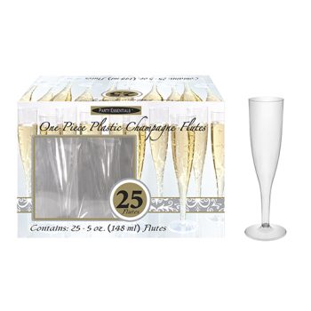 Set of 25 clear champagne flutes, perfect for celebrations.