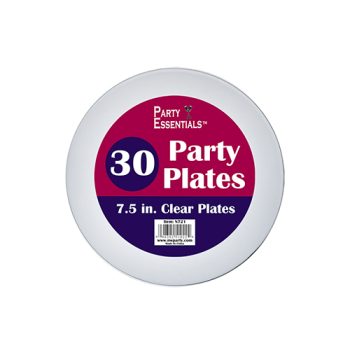 Pack of 30 clear 7.5-inch party plates.