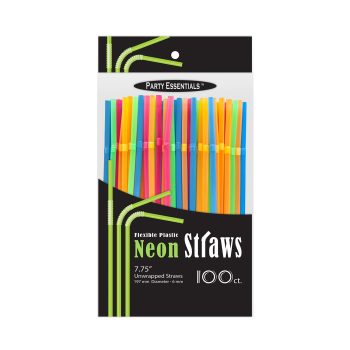 Box of 100 colorful neon straws.