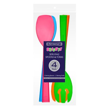 Colorful plastic salad serving set with spoon and fork.