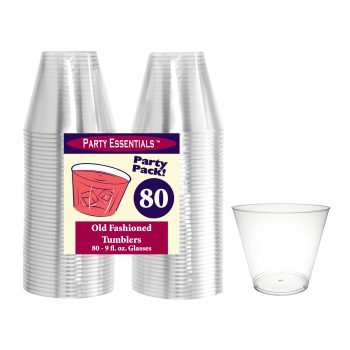 A pack of 80 clear plastic party cups on a white background.