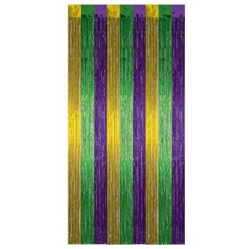 Vertical stripes in green, gold, and purple colors.