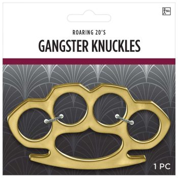Gold-colored brass knuckles with sharp spikes.