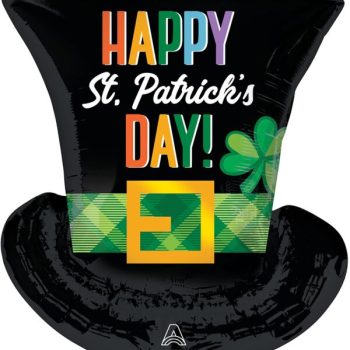 Festive St. Patrick's Day hat with colorful text and shamrocks.