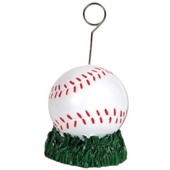 Baseball photo holder with a green grass-like base.