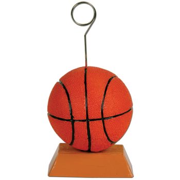 Basketball-shaped photo or note holder with an orange base.