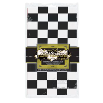 Black and white checkered pattern with a central gold and black label.