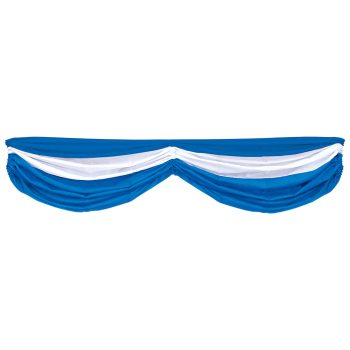 Blue and white decorative swag curtain.