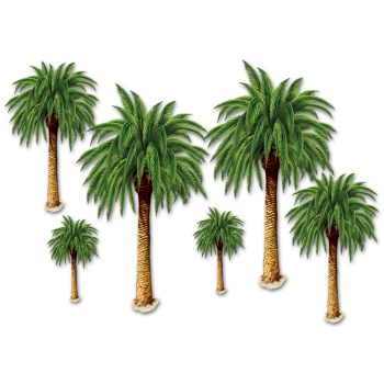 Illustration of various palm trees with different sizes and shapes.