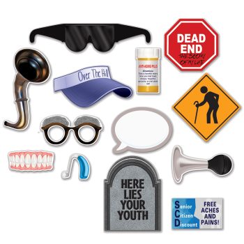 A collection of humorous and quirky props for photo booths.