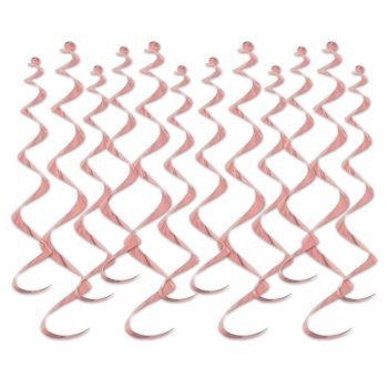 Multiple strands of wavy, pink hair extensions arranged in rows.