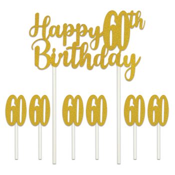 Gold glitter 'Happy 40th Birthday' cake topper with matching gold number 40 picks.