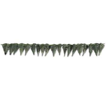 A string of green artificial pine garland with pointed tips.