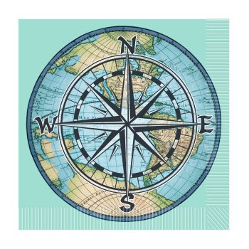 Vintage compass rose over a world map background.