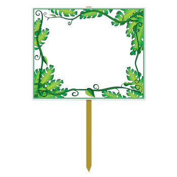 Decorative green leafy garden marker with blank space.