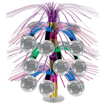 A decorative table lamp with multiple spherical bulbs and colorful wires.