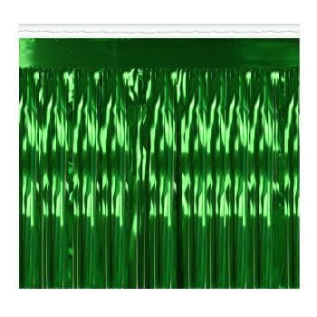 Shiny green metallic fringe curtain for party decoration.