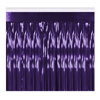 Purple curtain with a shiny, crinkled texture.