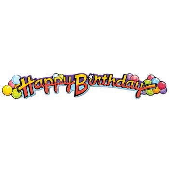Colorful 'Happy Birthday' banner with balloons.