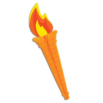 An orange torch with a bright yellow and red flame.