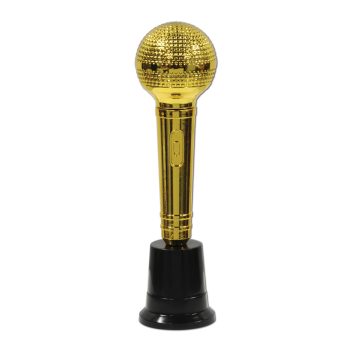A golden microphone-shaped trophy on a black base.